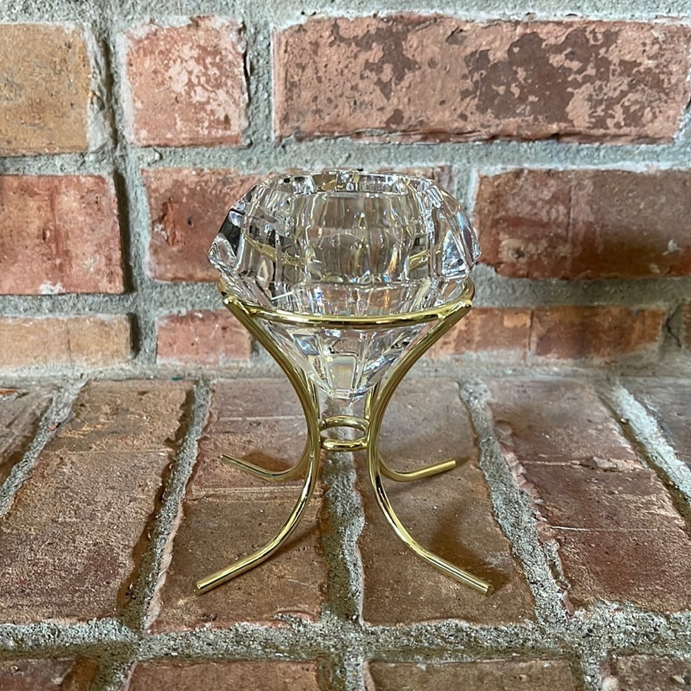 PartyLite Solitaire Crystal & Brass Candle Holder